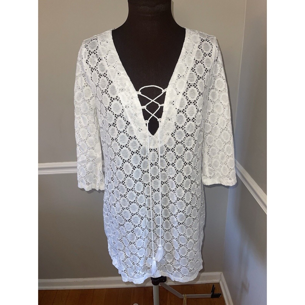 Kona Sol Swim Cover Up White‎ Eyelet Womens Sz M